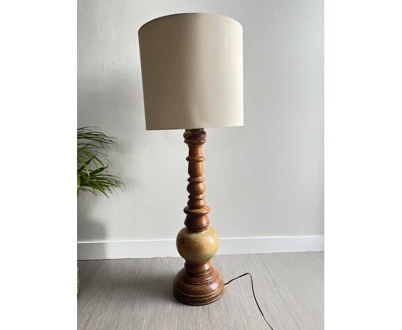 Pied de lampe vintage en bois tourné | Selency