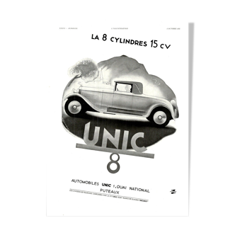 Affiche vintage années 30 Unic Auto