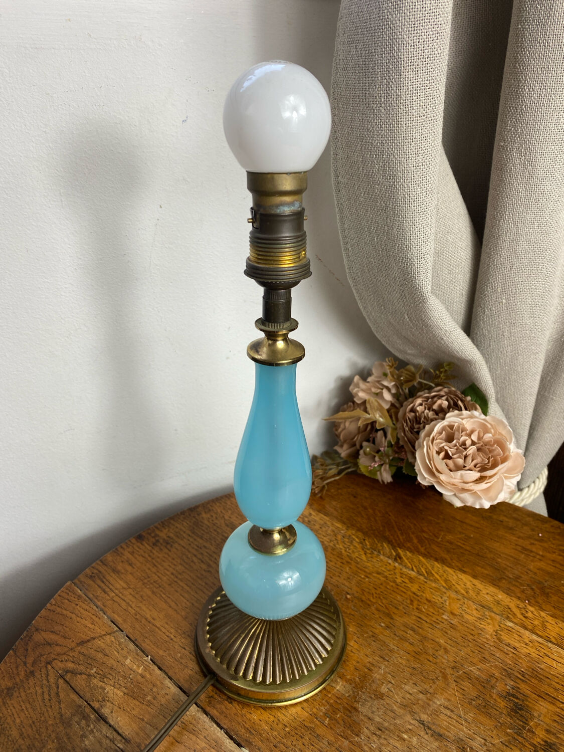 Blue opaline lamp and brass