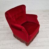 Fauteuil vintage danois en velours rouge cerise, 1960