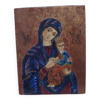 Michel Folsheid virgin and child enameled tile