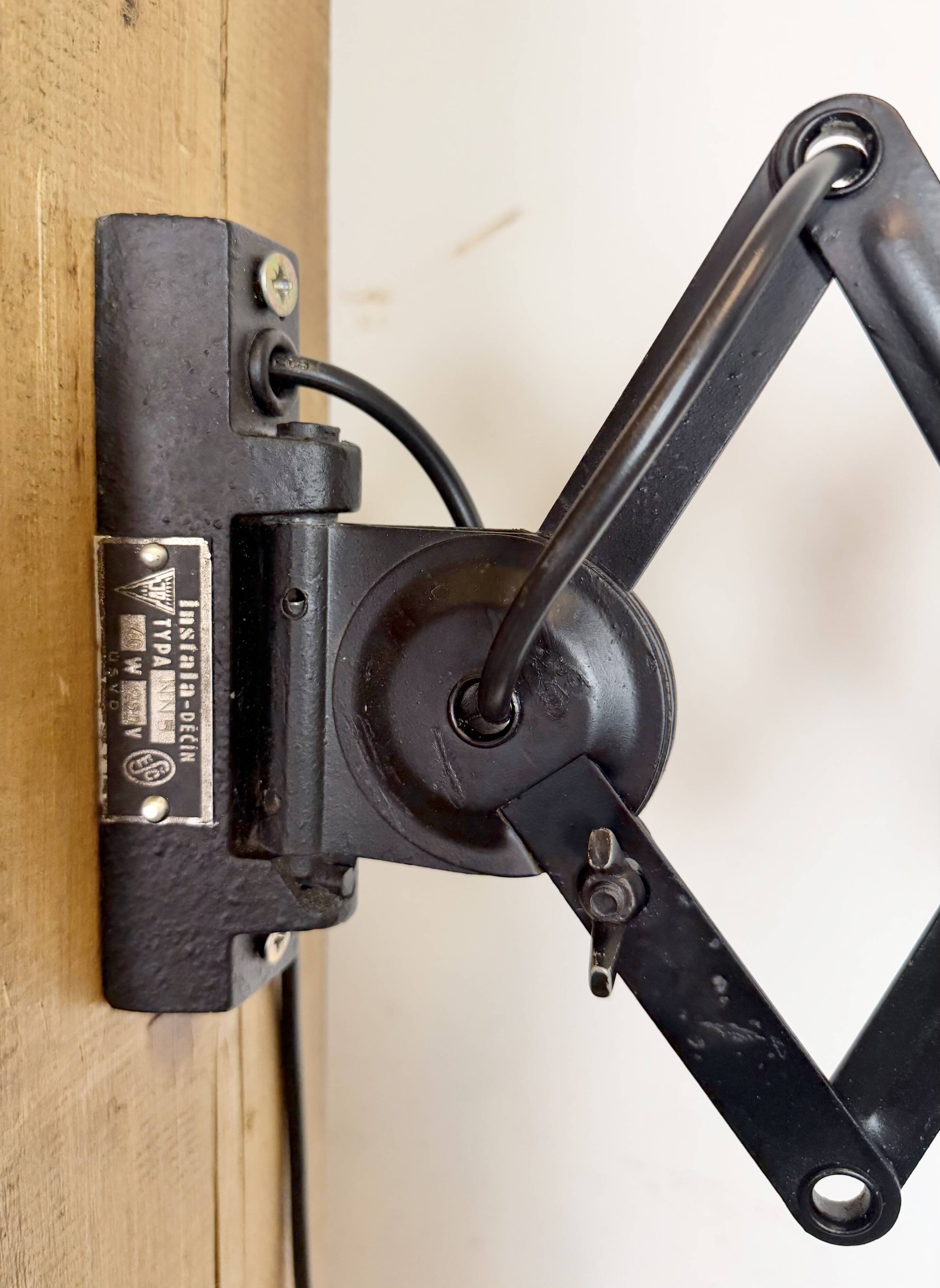 Industrial Black Enamel Scissor Wall Lamp, 1950s