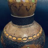 Gourd colocquinte 15cm engraved wood hand painted old vintage decoration without cap