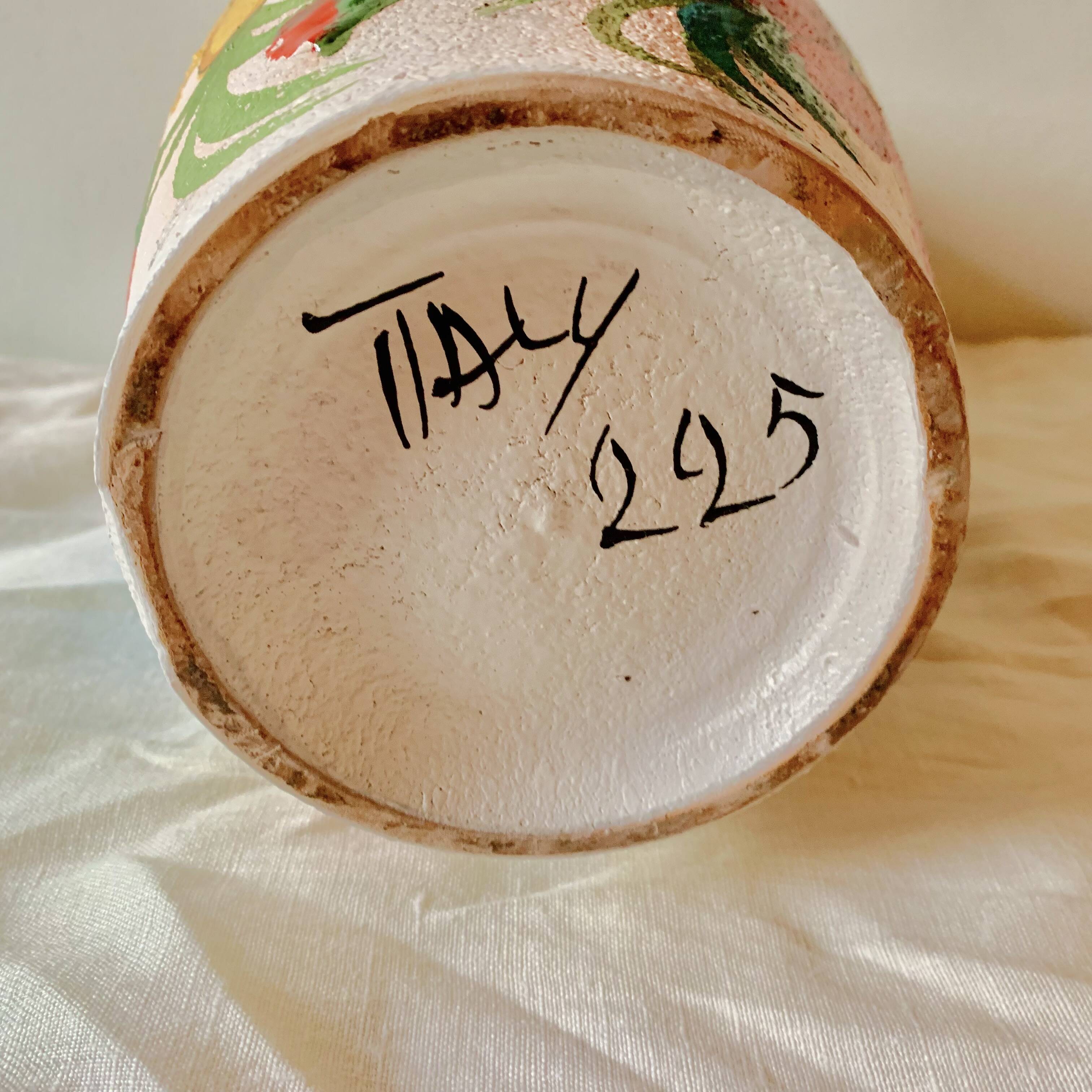 Large vintage ceramic vase - hand-painted floral decoration - Italy