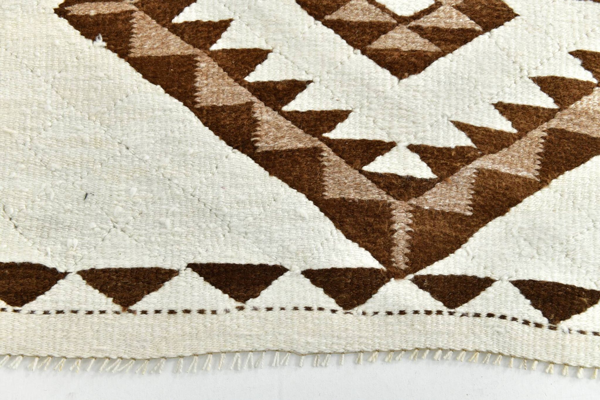 3x12 Geometric Beige & Brown Kilim Runner Rug, 102x357Cm