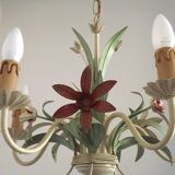 5 Light Vintage Italian Chandelier, Mathias Metal Bouquet, Pink Flowers