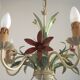 5 Light Vintage Italian Chandelier, Mathias Metal Bouquet, Pink Flowers