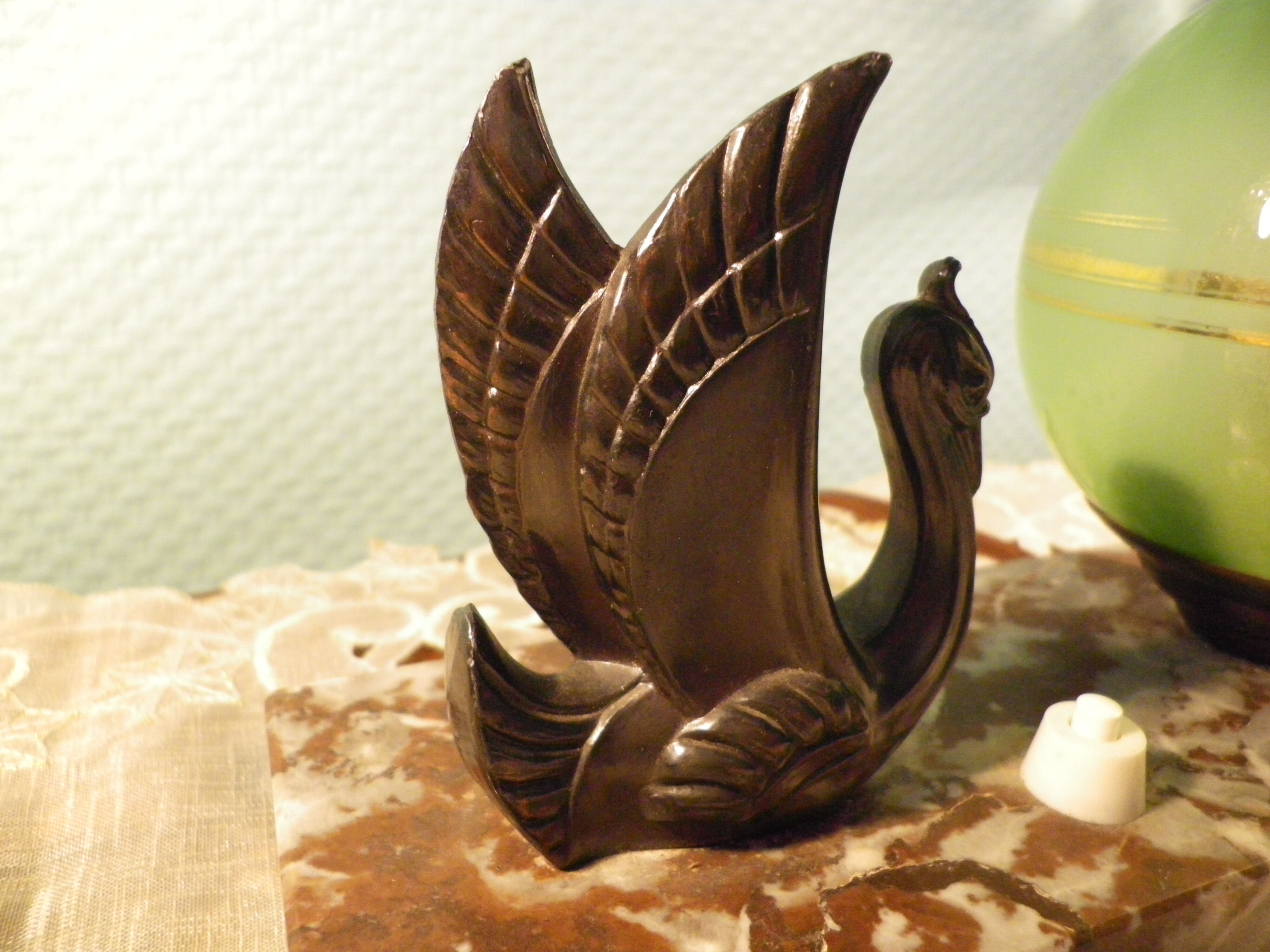 Table lamp, art deco, opaline, marble, bronze patinated metal, 30s/40s