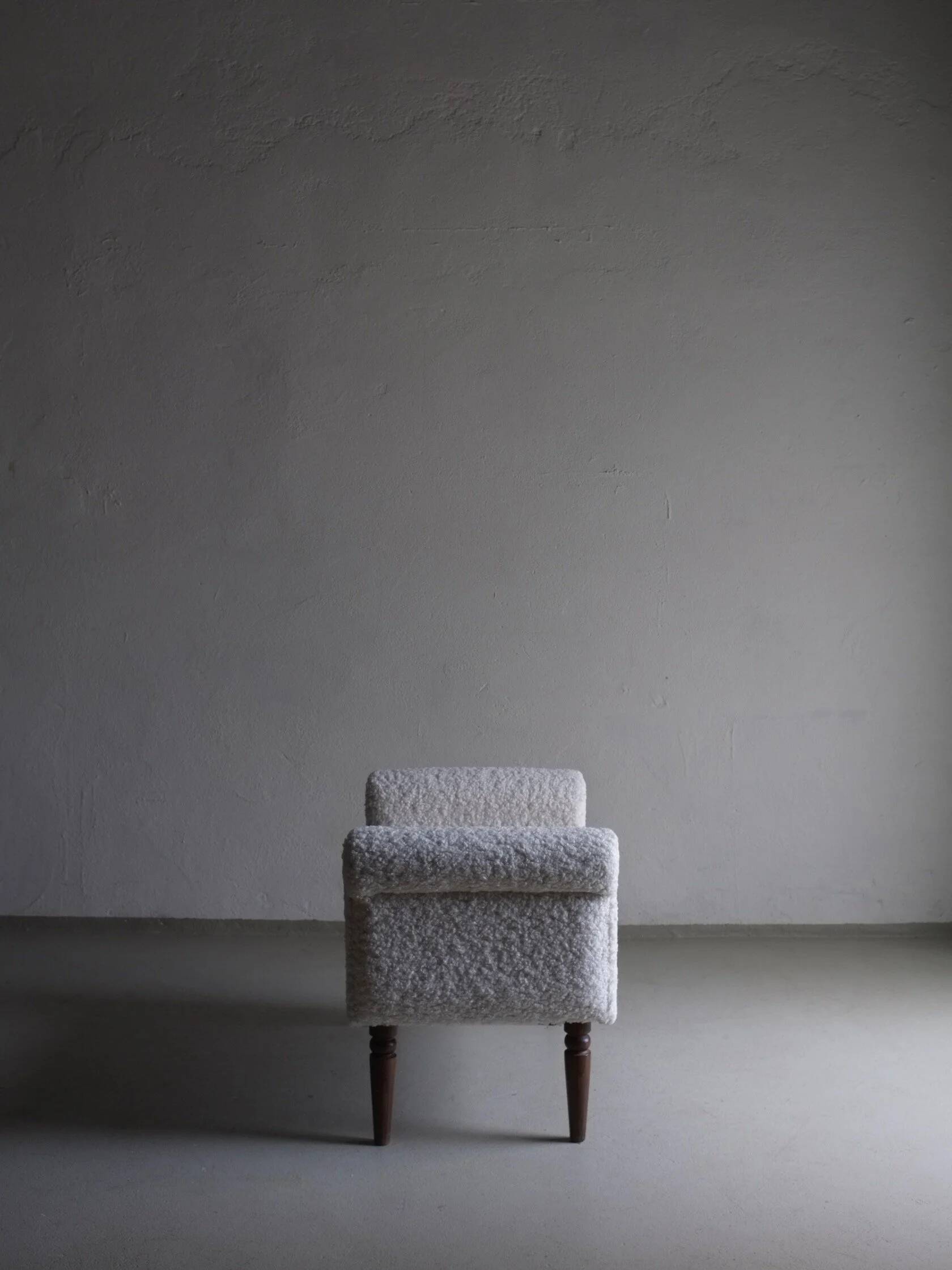 White faux shearling ottoman | 1960s