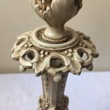 Large candle holder in patinated white painted metal