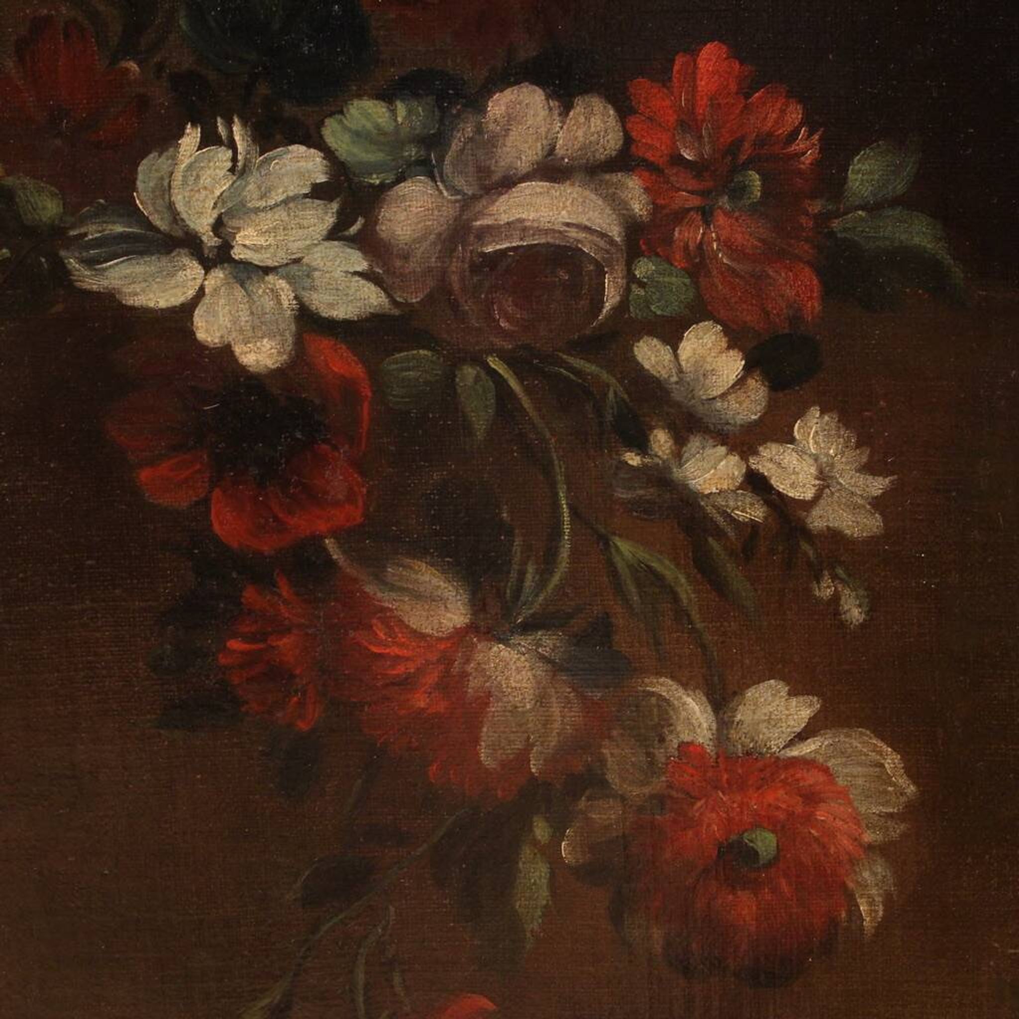 Peinture italienne antique nature morte aux fleurs du XVIIIe siècle