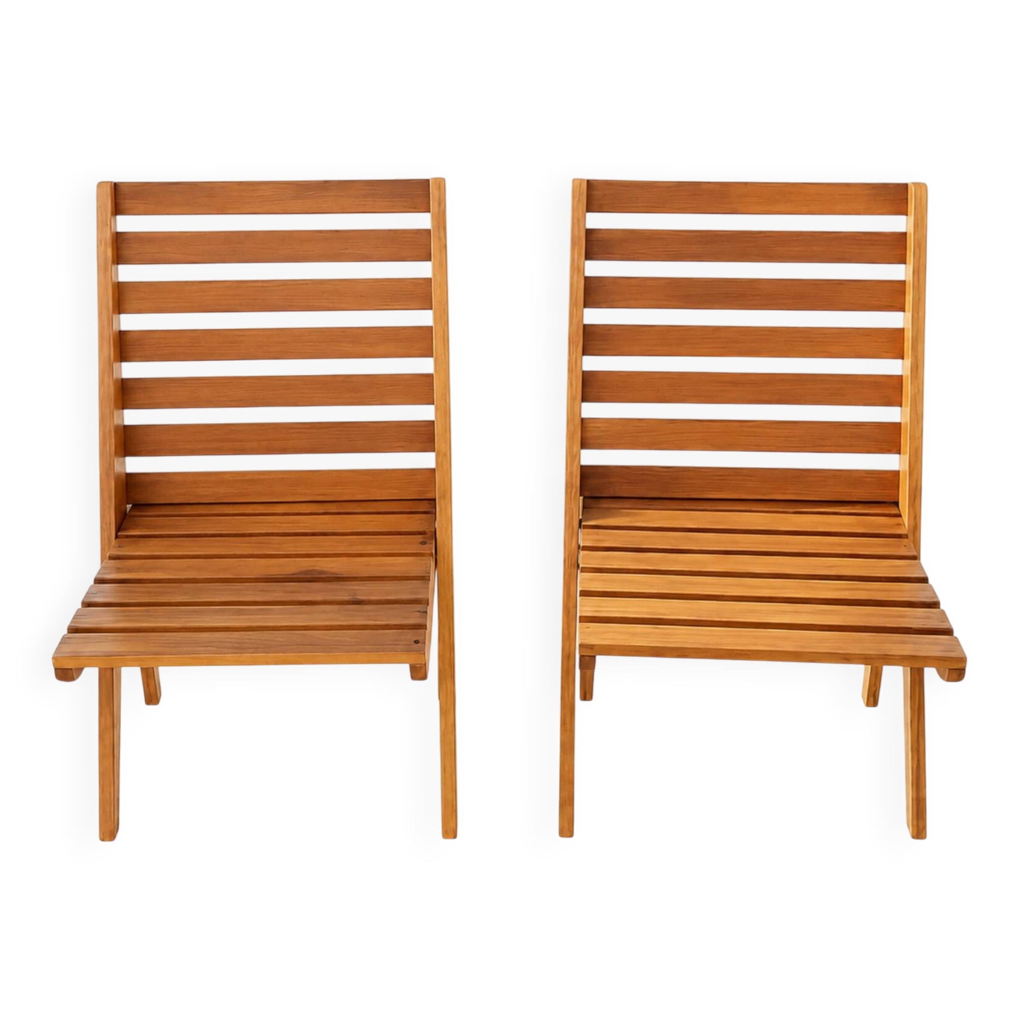 Set of 2 folding garden scissors chairs, in vintage design wood.