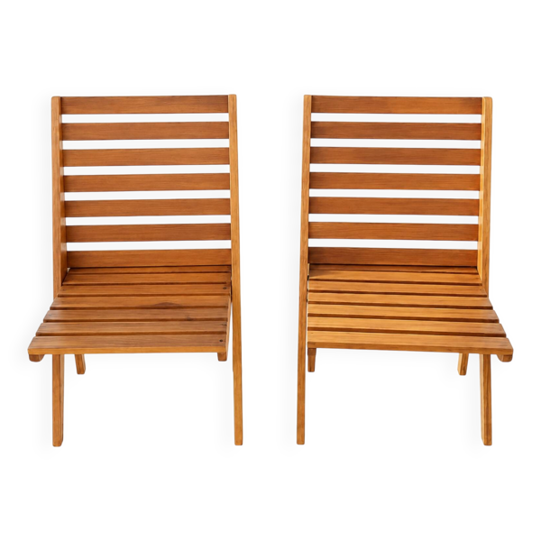 2 fauteuils de jardin ciseaux pliants en bois vintage