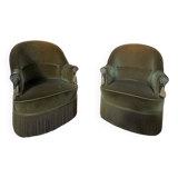 Pair of Napoleon III style crapaud armchairs in two-tone velvet.