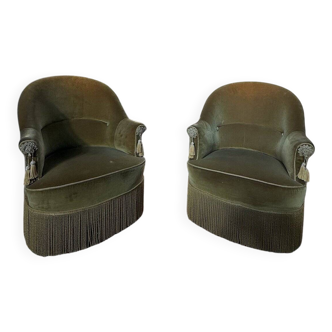 Pair of Napoleon III style crapaud armchairs in two-tone velvet.