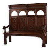 18th Century Gothic French Oak Carved High Back Panel Settle