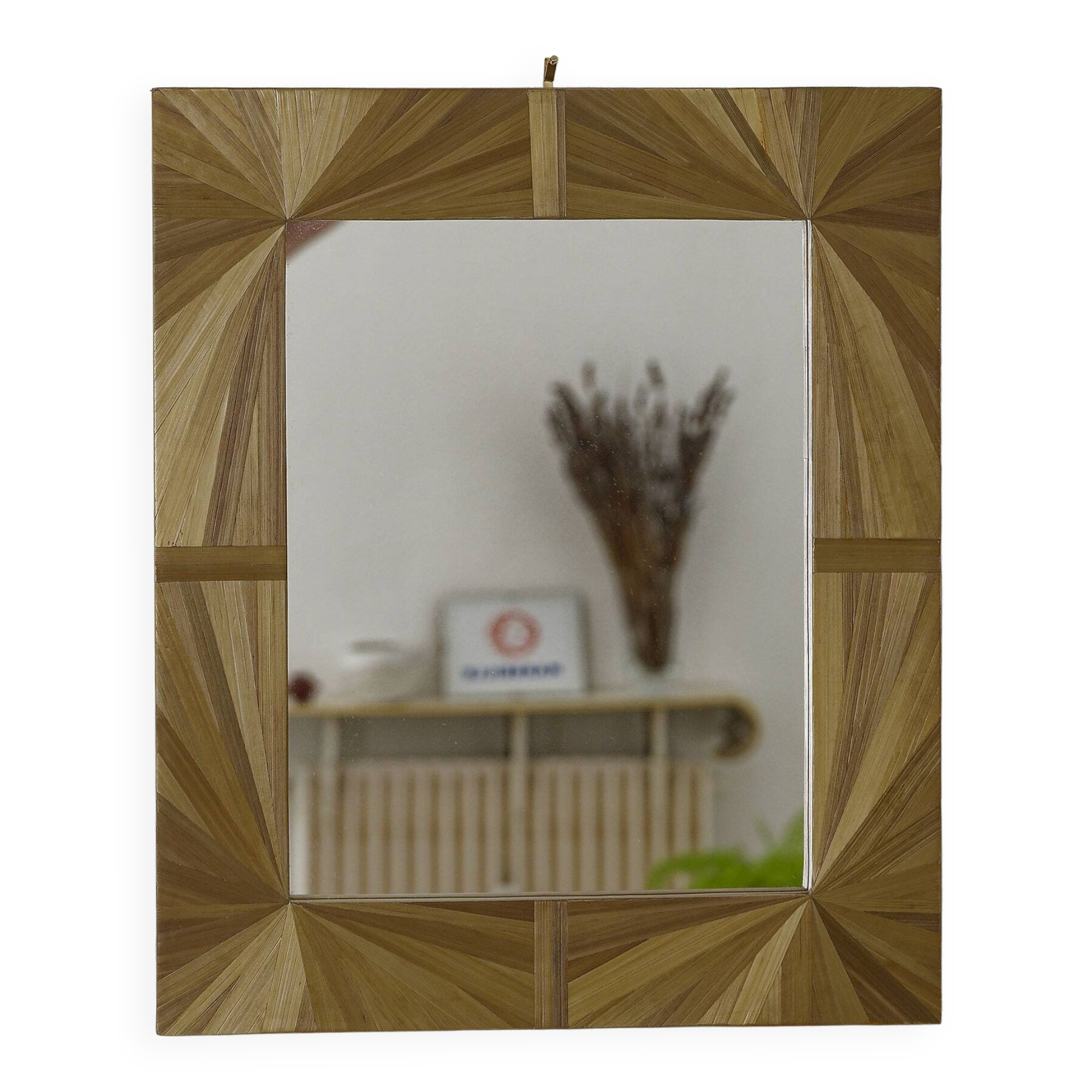Mirror with straw marquetry frame