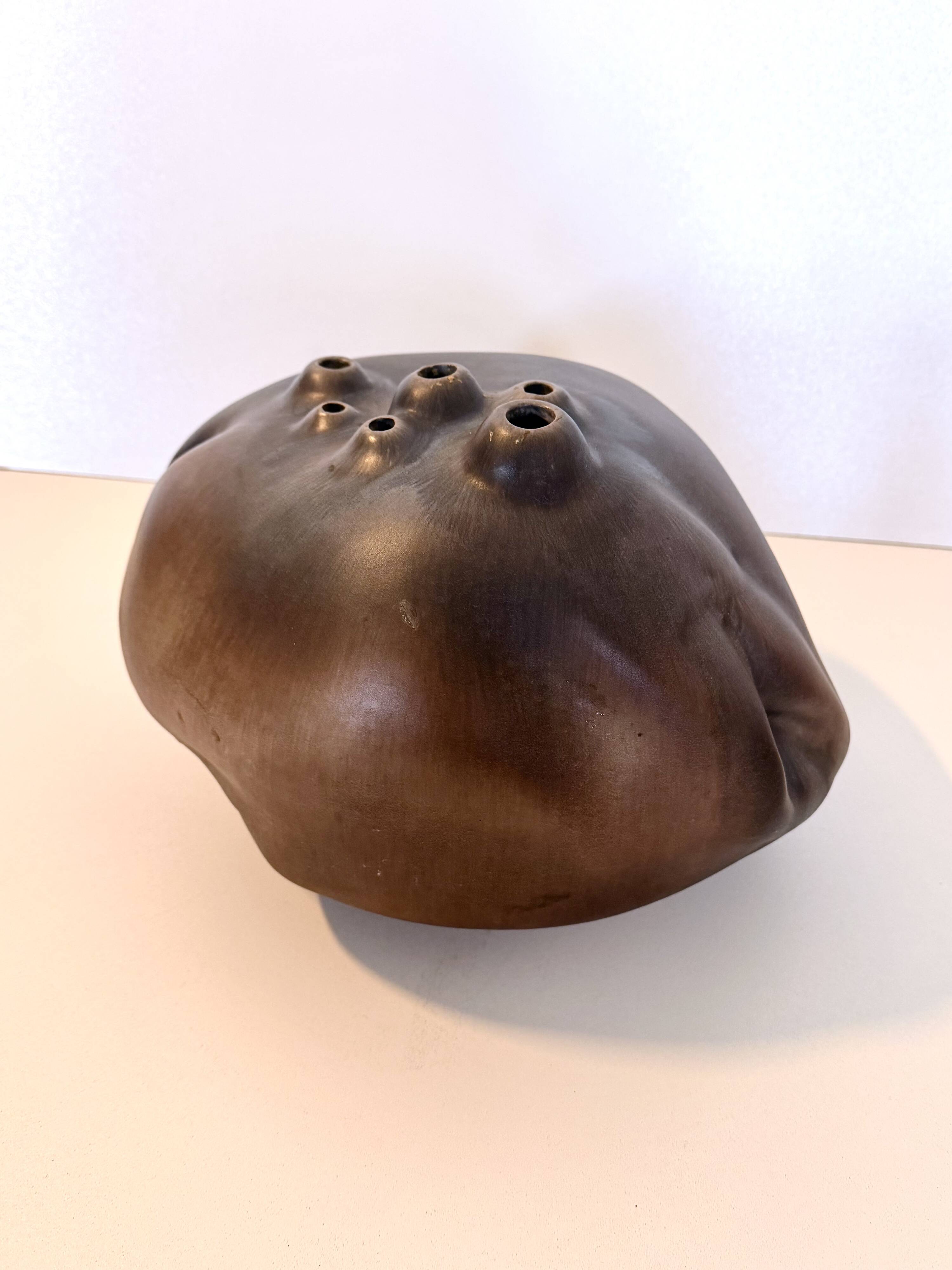 Brown Lacquered Ceramic Tulip Vase / Centerpiece by Giacomo Onestini