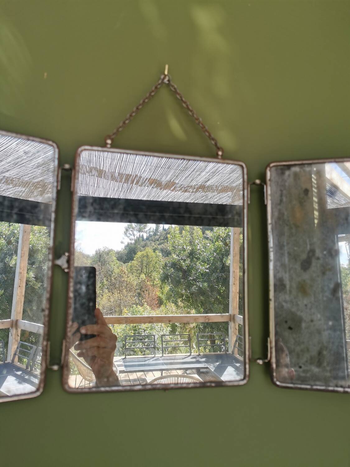 Antique triptych barber mirror