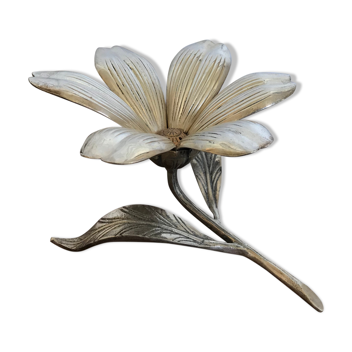 Vintage silver metal flower ashtray
