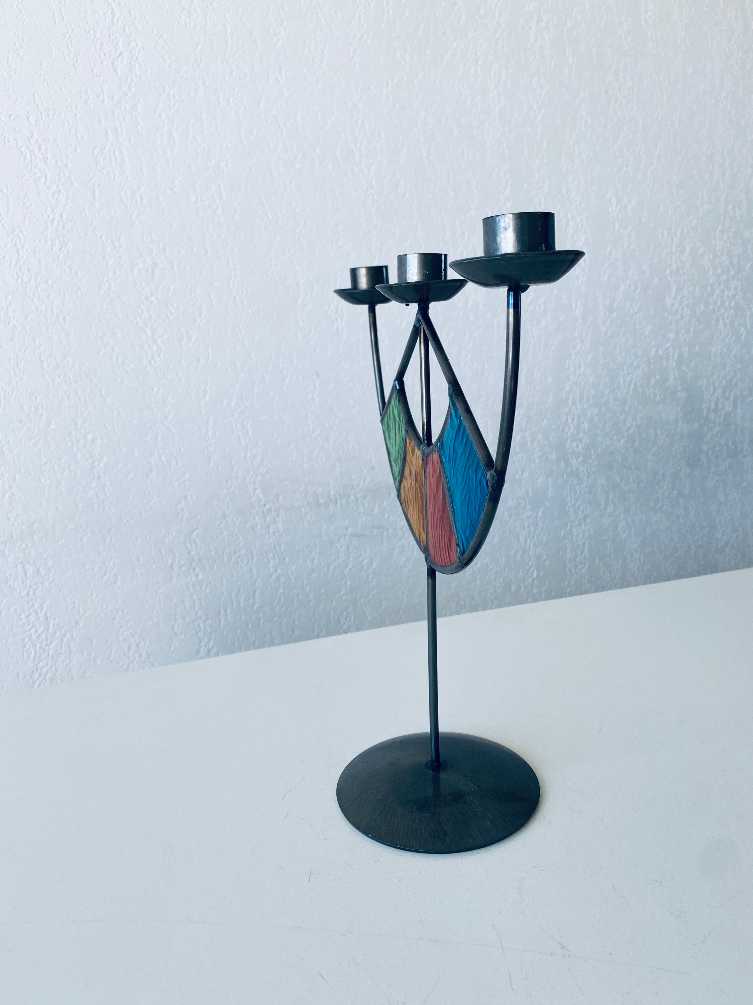 Colorful stained glass candle holder