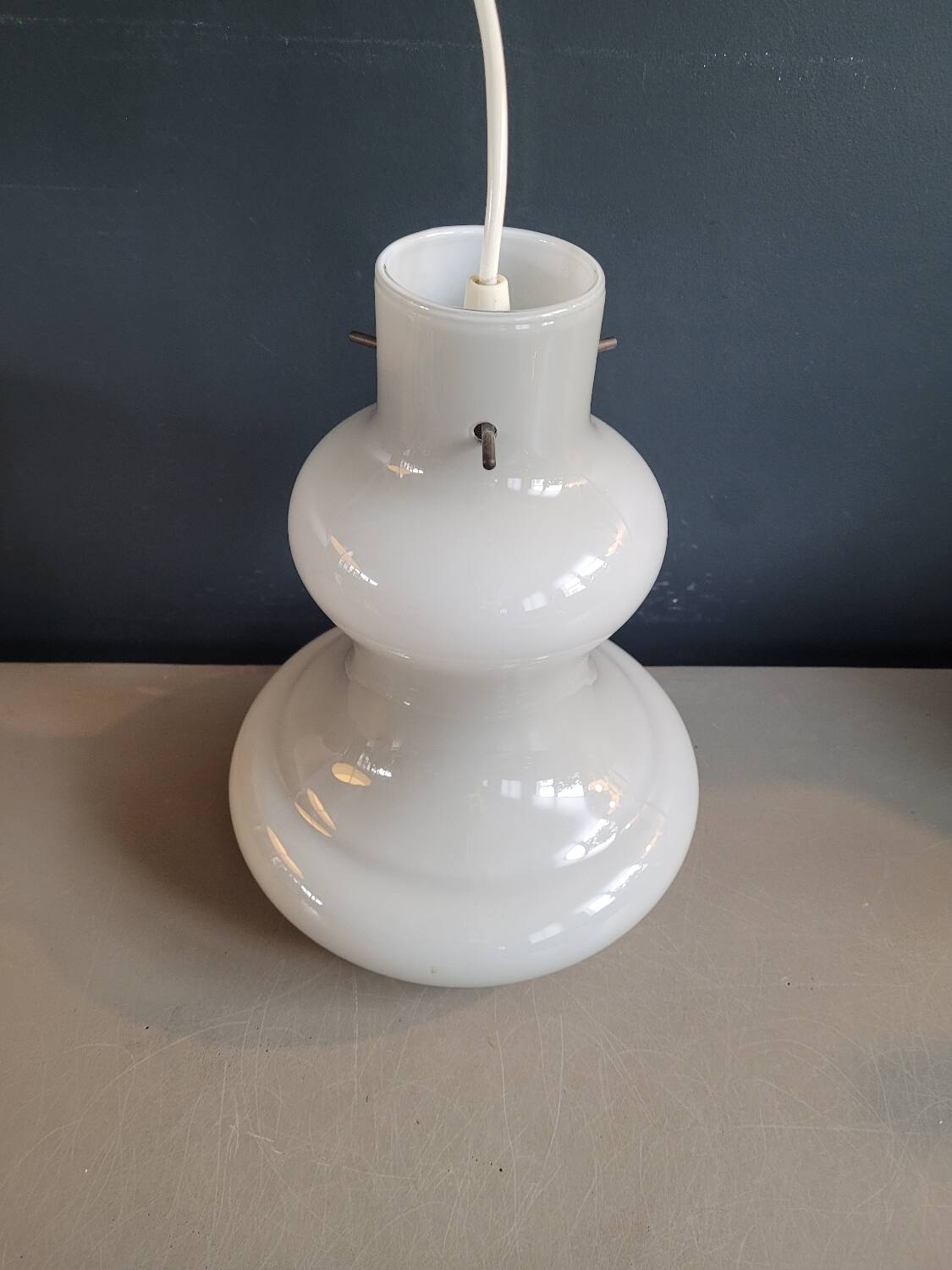 Vintage pendant light in two-layered grey/white glass