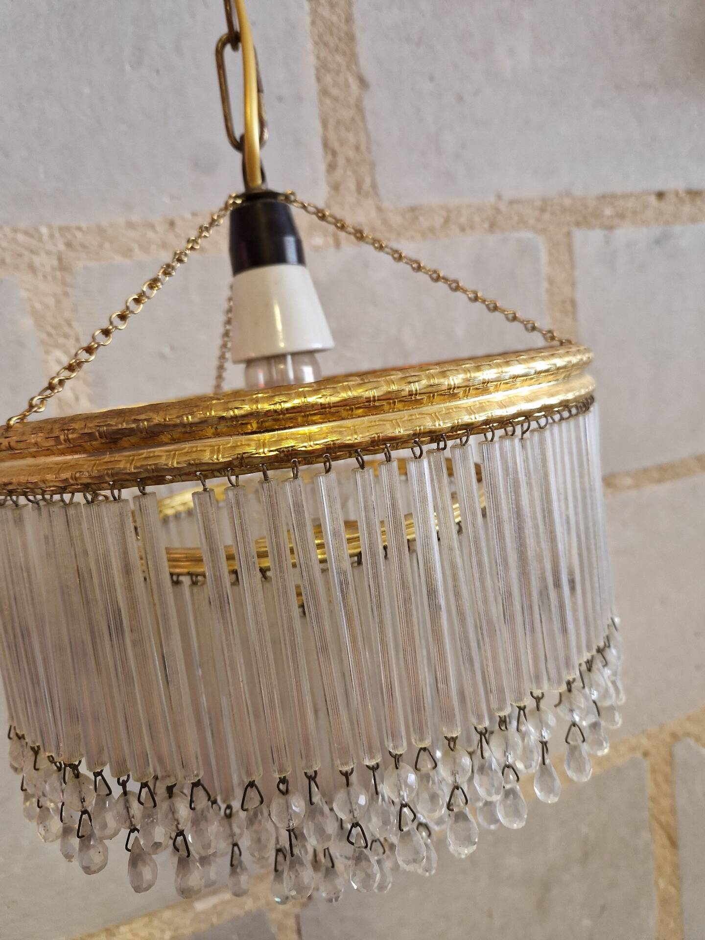 Crystal and brass cascade pendant chandelier
