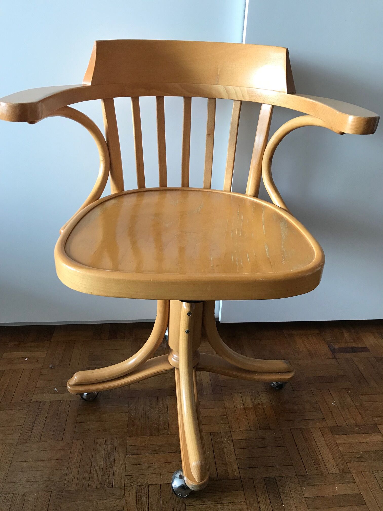 Fauteuil bureau bois Radomsko Zmg Pologne 1950 vintage