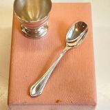 Vintage Silver-Plated Metal Egg Cup and Spoon for Birth