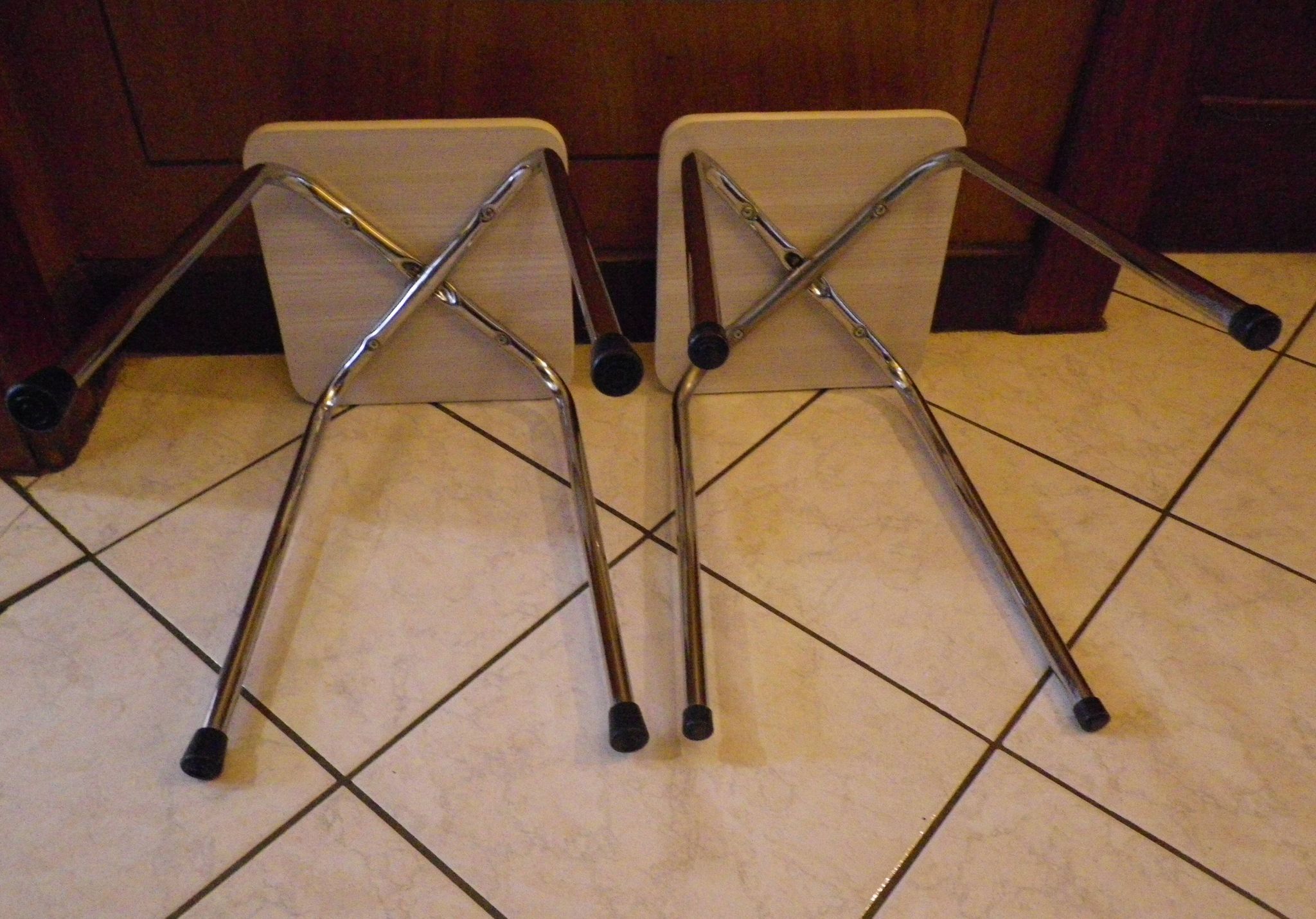 2 Scandinavian Style Stools in Formica and Chrome Steel, 1950s-60s