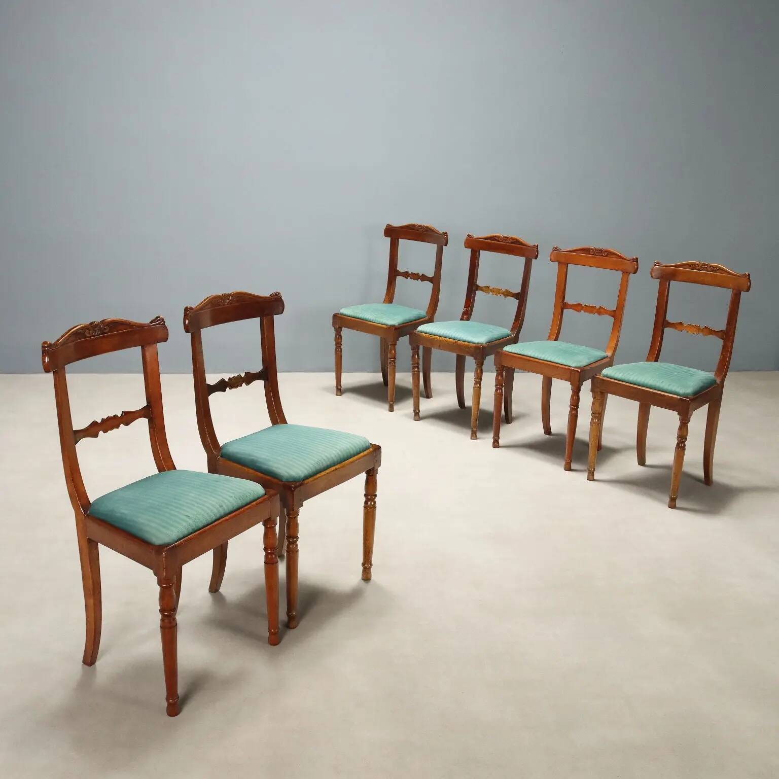 Antique Louis-Philippe walnut chairs with upholstered seats, 19th century.