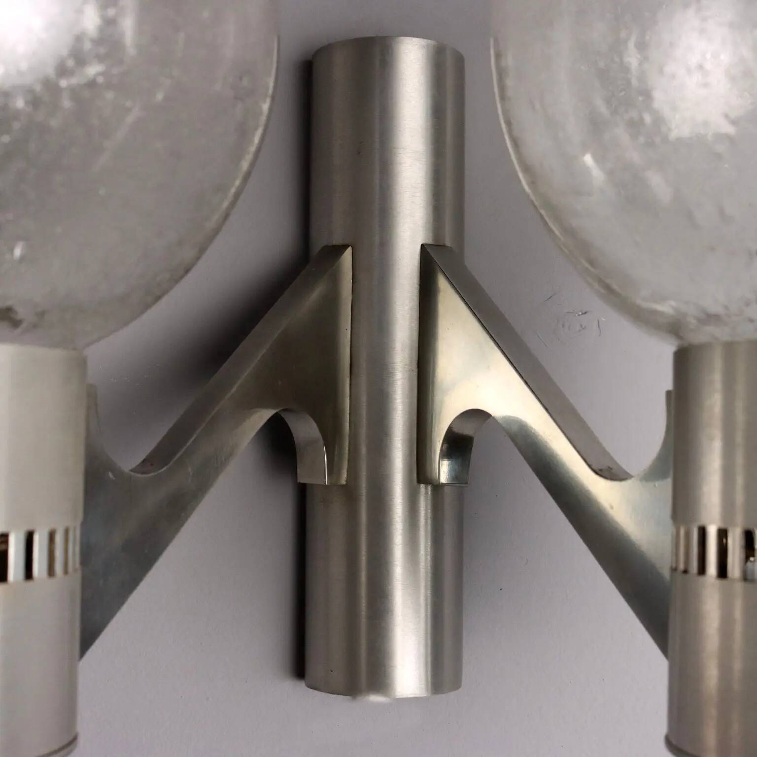 Applique murale vintage en aluminium et verre, design, Made in Italy, années 1960
