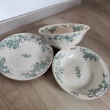 Trio of dishes: Salad bowl, Vegetable dish & Deep plate Faïence de Lyon Model