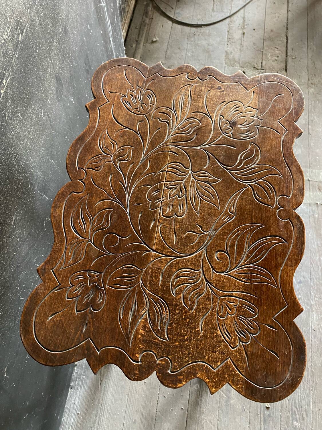 Antique engraved wooden side table
