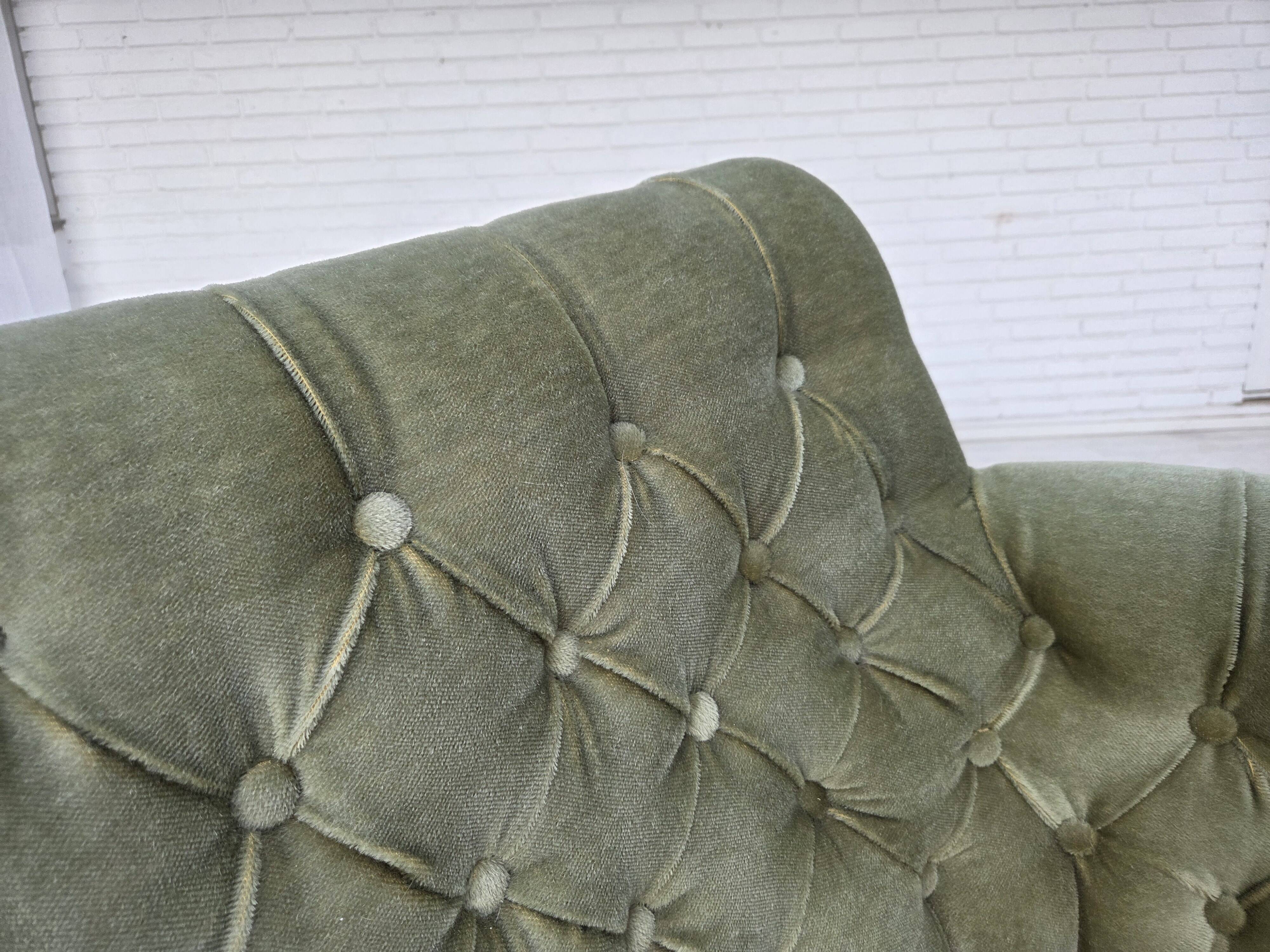 1960s, Danish 2-seater sofa, light green furniture velour, ash wood.