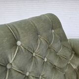 1960s, Danish 2-seater sofa, light green furniture velour, ash wood.