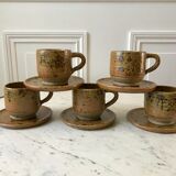 coffee service 6 cups and saucers, teapot and sugar bowl in ceramic / pottery / stoneware years 50-6