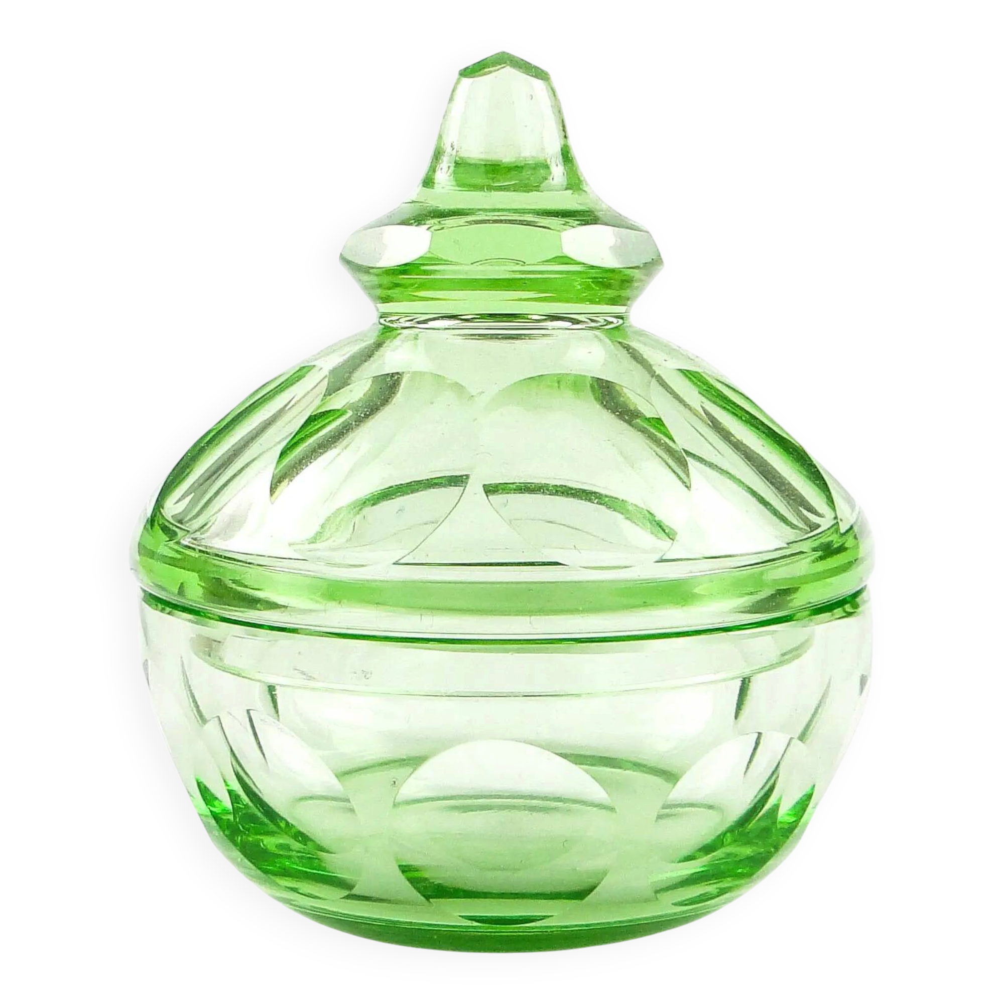 Art Deco bonbonniere, green crystal, Moser, Czechoslovakia, 1930s