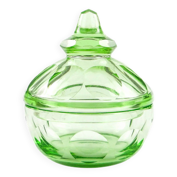 Bonbonnière Art Déco, cristal vert, Moser, Tchécoslovaquie, années 1930