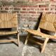 Low armchair in raw teak with seat and mulched backrest