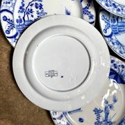 6 flat plates Creil & Montereau in blue ironstone, "Japan" service