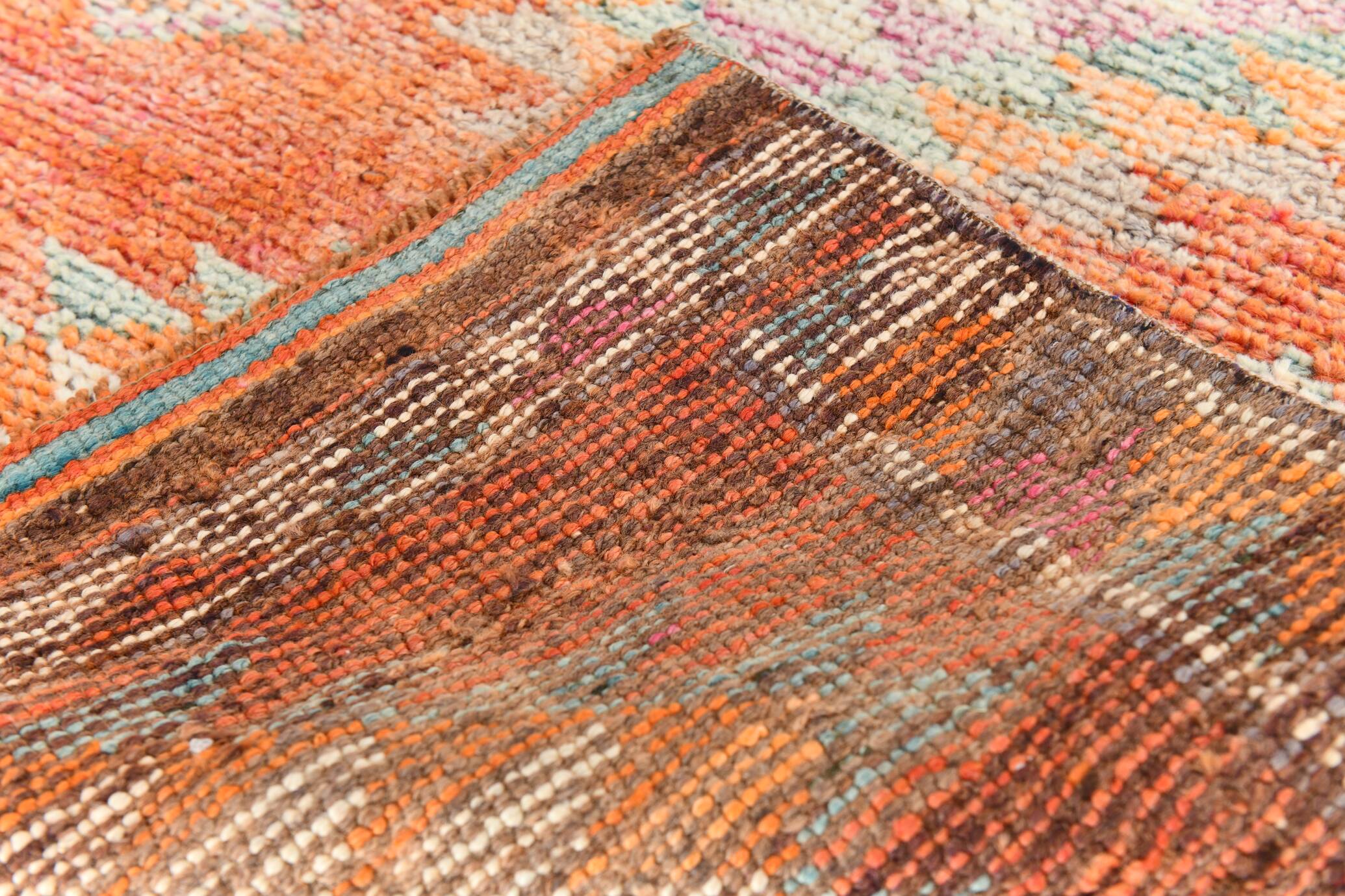 Tapis runner vintage orange à motifs géométriques faits main, 86x319Cm