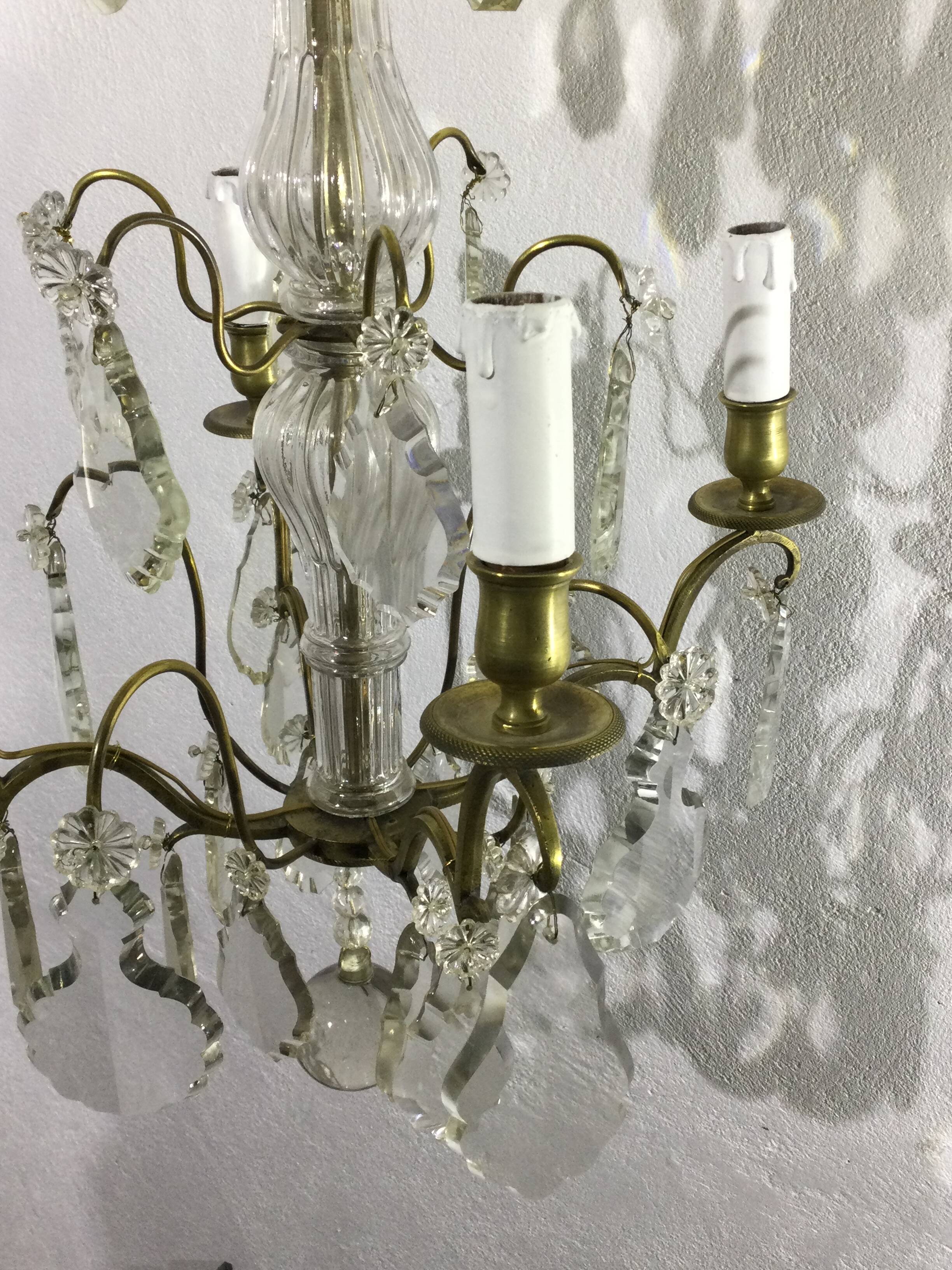 4 light bronze and crystal chandelier