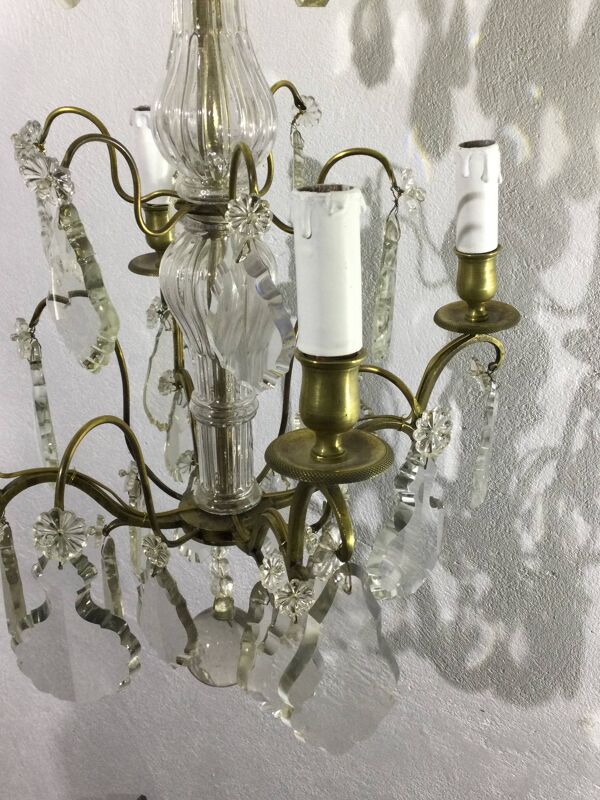 Lustre 4 lumières bronze et cristal