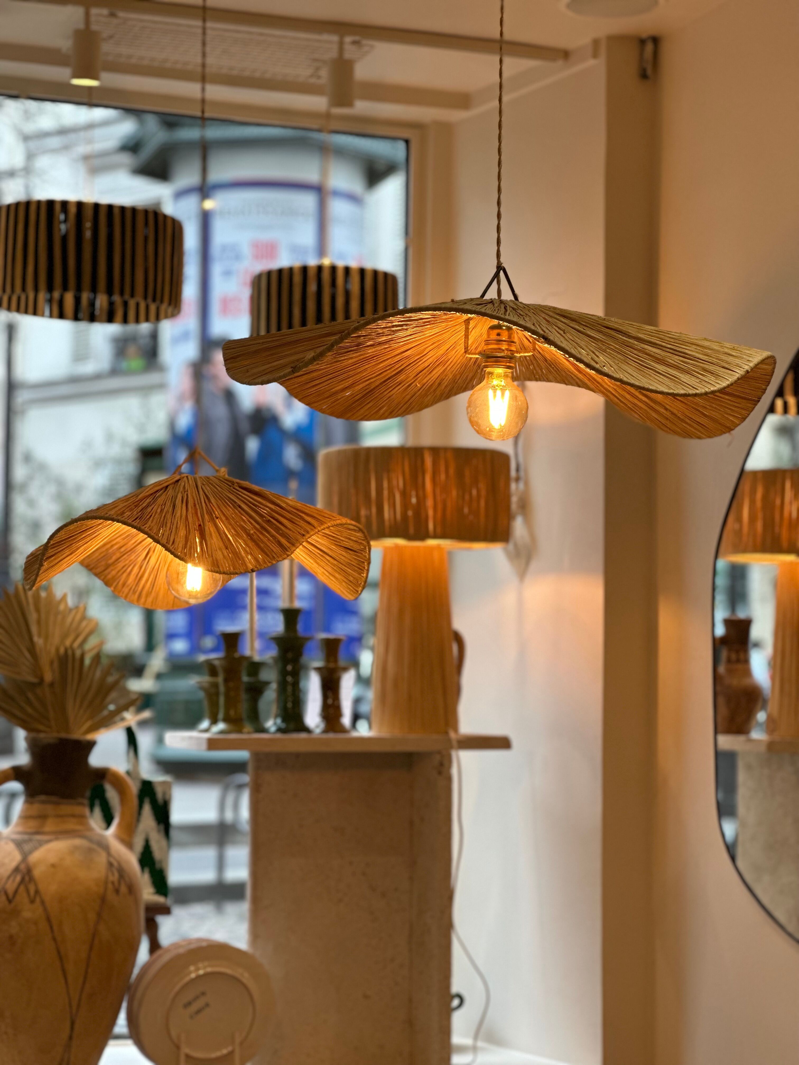 Hanging lamp flower wave raffia oda - l d75 cm