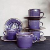 Set of 5 plum-colored stoneware tea cups