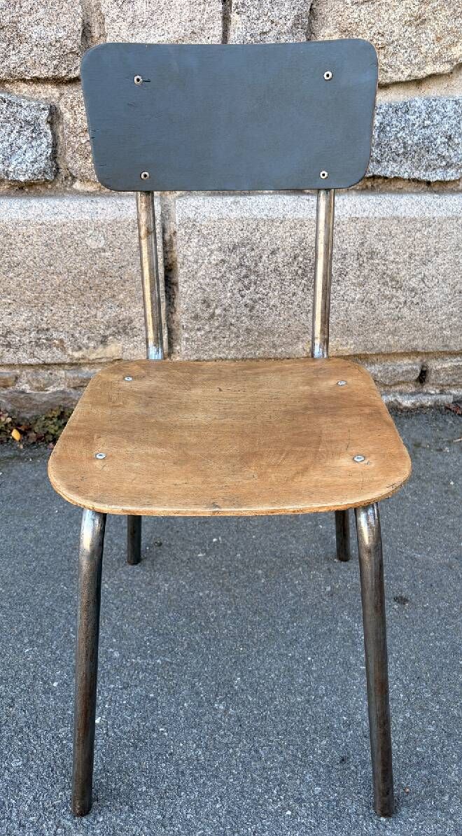 Vintage children's desk and its chair, Hitier spirit, 1950s modernist.