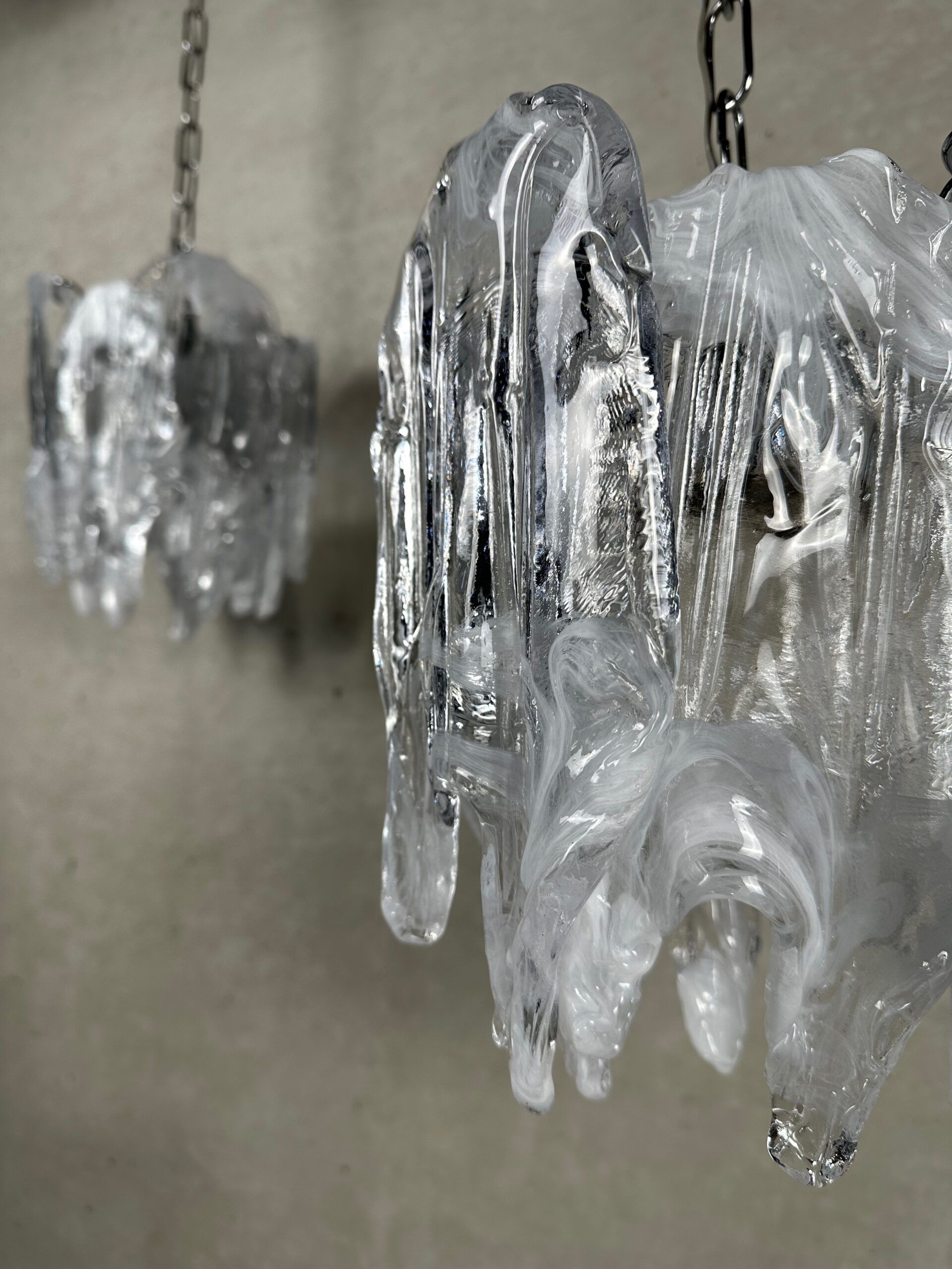 2x vintage Mazzega 'melting glass' chandeliers – Murano
