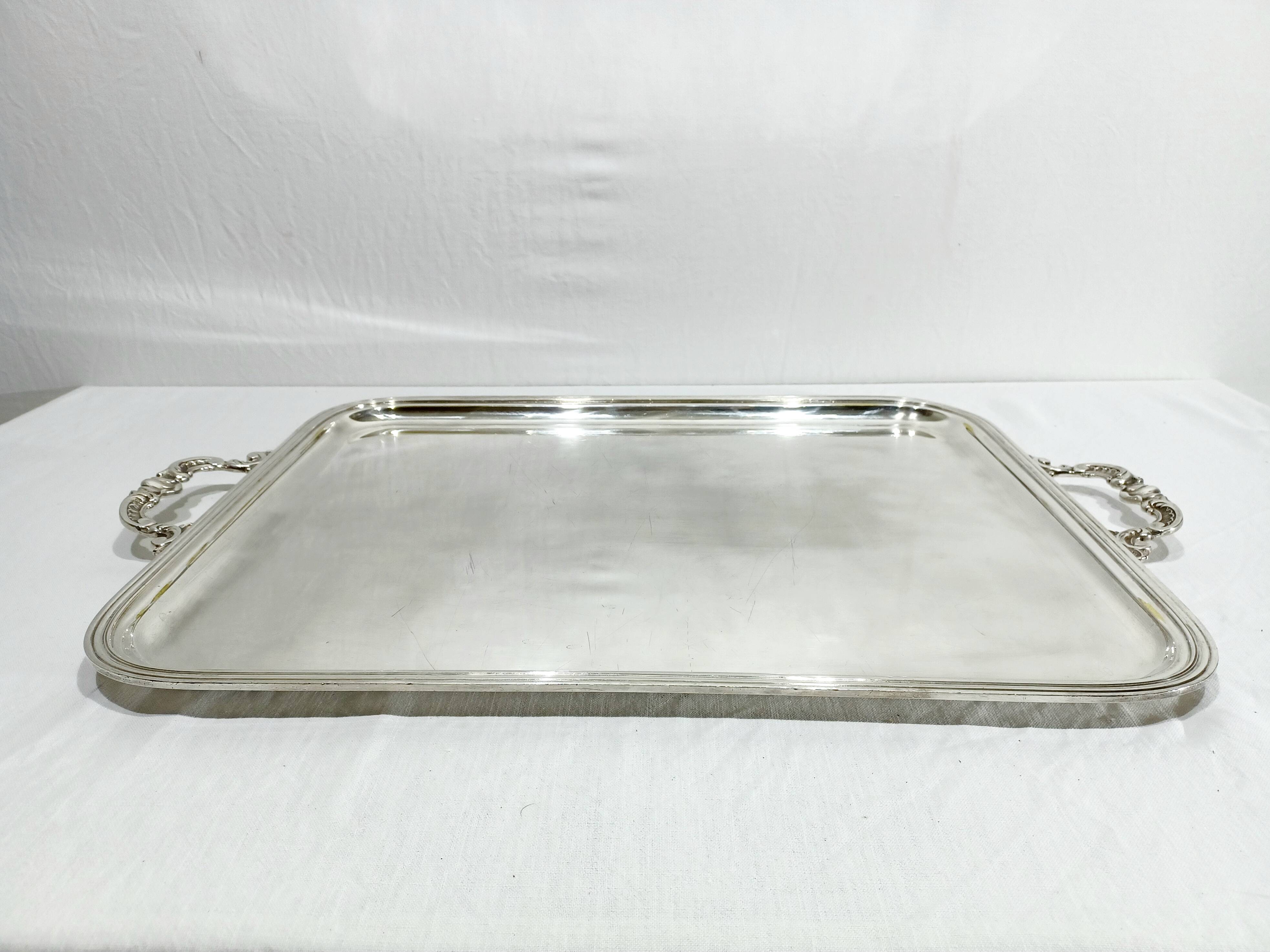 Silver-plated tray with handles