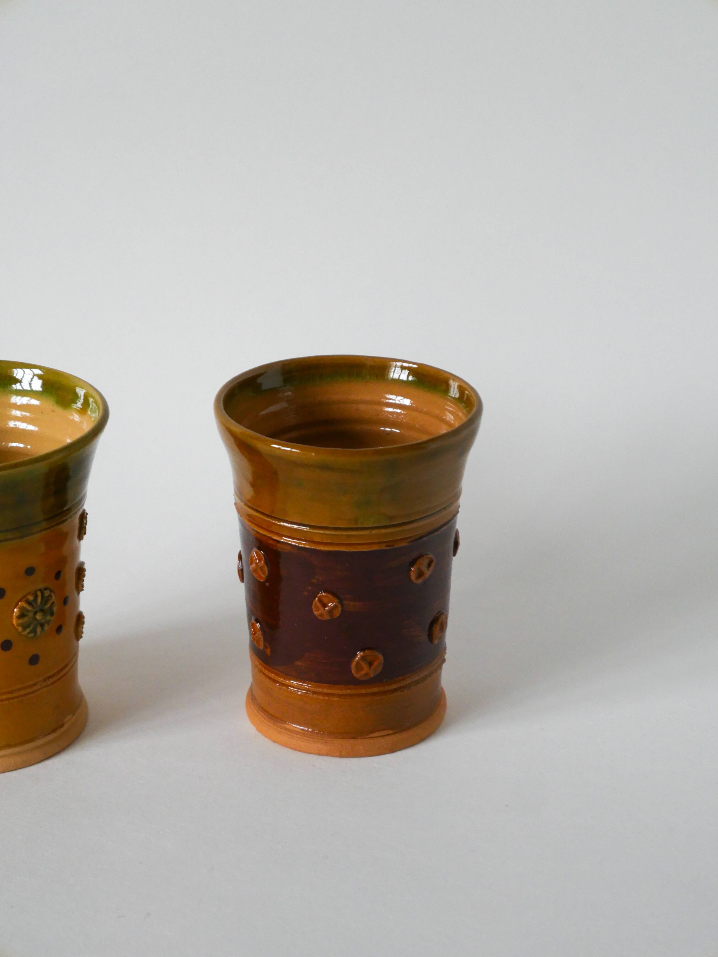 Pair of yellow and green ceramic/pottery cups, vintage, 1970